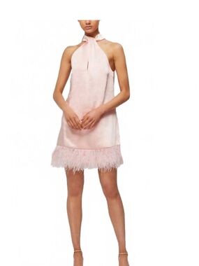 Elliatt Blush Pink Mini Halter Dress with Feather Hem